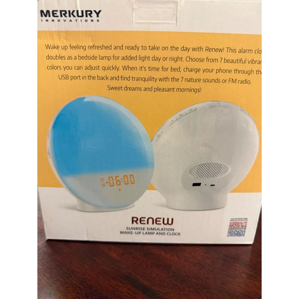 Merkury Innovations Renew Sunrise Simulation Wake-Up Lamp Alarm Clock Radio USB